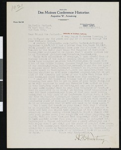 Augustine W. Armstrong, letter, 1921-12-25, to Hamlin Garland