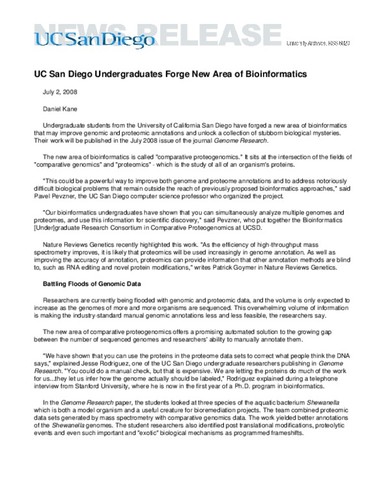 UC San Diego Undergraduates Forge New Area of Bioinformatics
