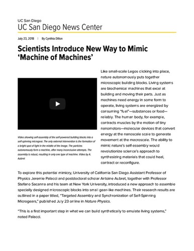 Scientists Introduce New Way to Mimic ‘Machine of Machines’