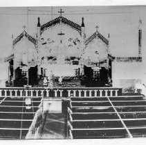 Interior of St. Anne's Church, altar and pews, Columbia, CA
