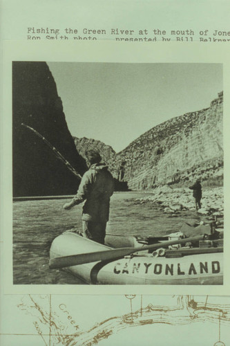 Fishing the Green River at the mouth of Jones Hole Creek [on photo reverse: Ron Smith]