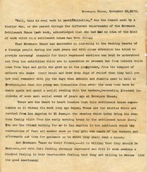 Memo extolling the work of Brownson Settlement House, November 22, 1919