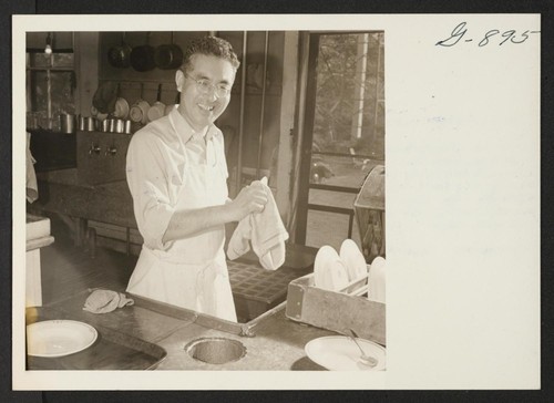 Mr. Frank Matsuuichi at his new job as dishwasher at the Old Lyme Inn, Old Lyme, Connecticut. Mr. and Mrs