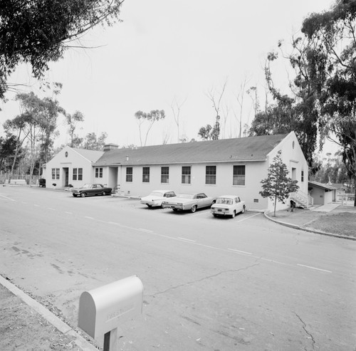 View of building 256-N which was originally, part of Camp Matthews' marine base; they would later be turned over to UCSD. Camp Matthews was a Marine garrison that was located just next to the fledgling UCSD campus. In August 1964 after 46 years of Marine training the San Diego Marine Base garrison came to an end. November 1965