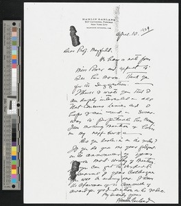 Hamlin Garland, letter, 1929-04-10, to John S. Mayfield