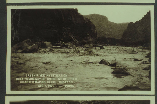 Green River Investigation- Boat "Wyoming" in lower end of upper Disaster Rapids, Blake- boatman