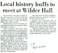 Local History Buffs to Meet at Wilder Hall