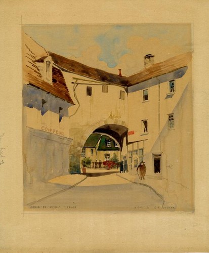 Semur-en-Auxois, France, watercolor on paperboard, c. 1918
