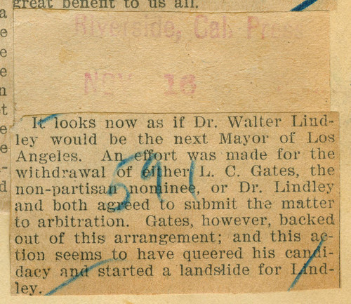 It looks as if Walter Lindley will be mayor
