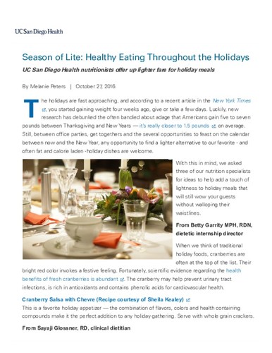 Season of Lite: Healthy Eating Throughout the Holidays
