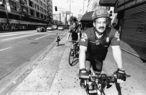 Police bike patrol on Broadway, Los Angeles