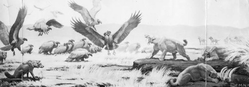 Painting of animals of La Brea pits