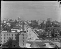 Construction of Wilshire Boulevard across Westlake (MacArthur) Park, Los Angeles, ca. 1934