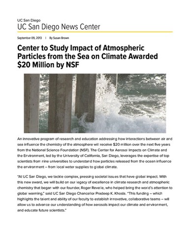 Center to Study Impact of Atmospheric Particles from the Sea on Climate Awarded $20 Million by NSF