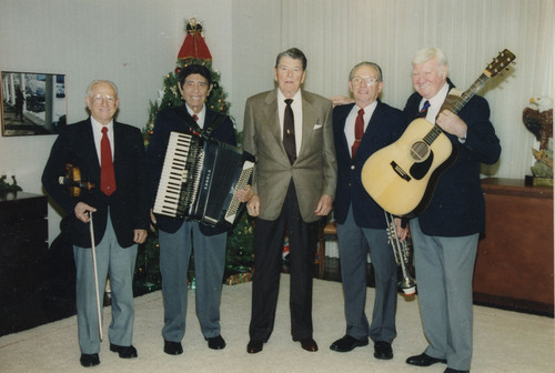 President Reagan With Musicians in Century City Office