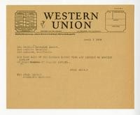 Telegram from Julia Morgan to William Randolph Hearst, April 2, 1928