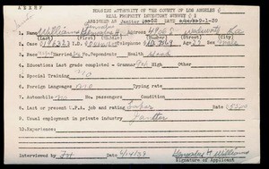 WPA household census employee document for Gennadus H. Williams, Los Angeles