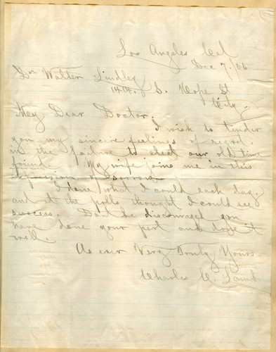 Letter from Charles C. Lamb to Walter Lindley