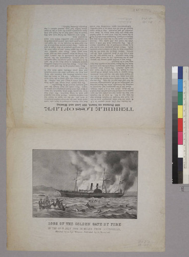 Loss of the Golden Gate by Fire on the 27th July 1862 15 Miles from Manzanillo, Sketched by an Eye Witness