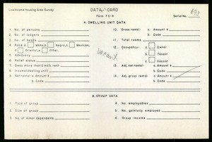 WPA Low income housing area survey data card 127, serial 693, vacant