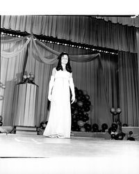 June Hill in the Miss Sonoma County evening gown competition, Santa Rosa, California, 1971