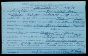 WPA household census employee document for Clark Hedge, Los Angeles