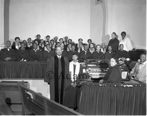 Pastor and choir at church, Los Angeles, 1958