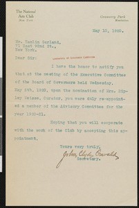 John Clyde Oswald, letter, 1920-05-10, to Hamlin Garland