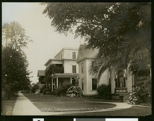 View of Holt Avenue in Pomona, showing the Elks' Hall, ca.1900