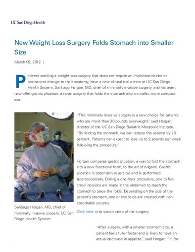 New Weight Loss Surgery Folds Stomach into Smaller Size