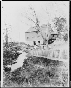 Exterior view of an old Mormon mill near San Bernardino, ca.1896