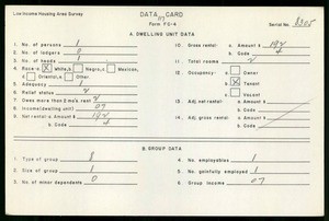 WPA Low income housing area survey data card 117, serial 8305