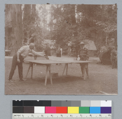 Men playing table tennis, Bohemian Grove. [photographic print]