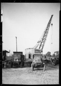 Mack truck and crane on truck, Southern California, 1933