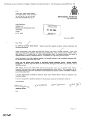 [Letter from Sharon Tapley to Peter Redsaw regarding request for cigarette analysis, witness statement and customer information]