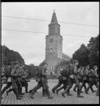 Turku Cathedral [Soldiers marching in front of Turku Cathedral]