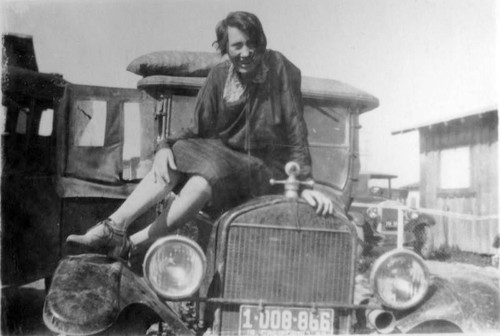 Eunice Gordon on Model T Ford, Dinuba, Calif., 1920s