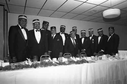 Gil Lindsay posing with members of the Prince Hall Grand Lodge, Los Angeles, 1989