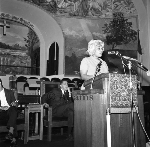 Woman speaking at the First Annual Recognition Awards, Los Angeles, 1968