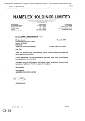 [Letter from Fadi Nammour to Sue James regarding table showing stocks in bond, stocks in transit and stocks pending production]
