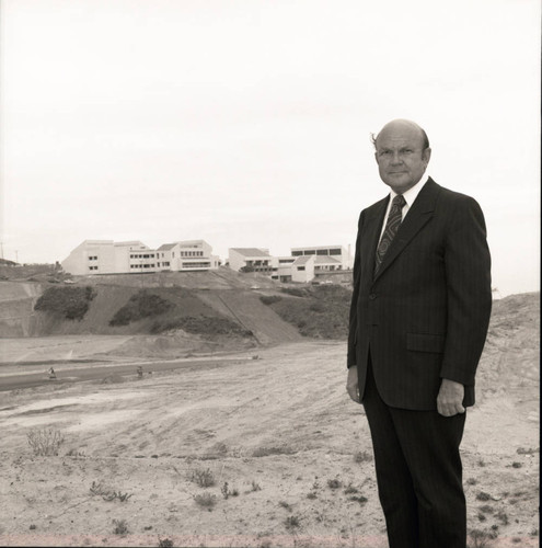 Chancellor M. Norvel Young posing on the Newly Built Malibu Campus