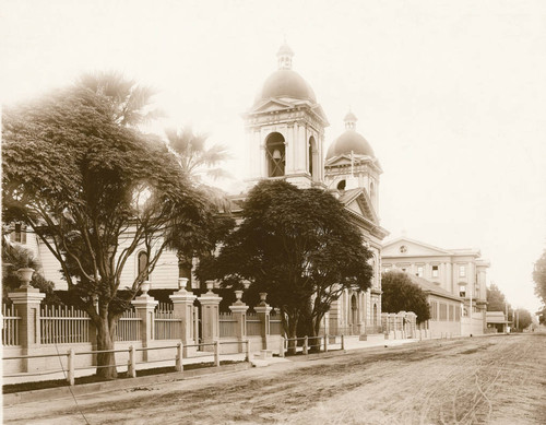 Front of the College and Mission Church, looking north on Alviso Street