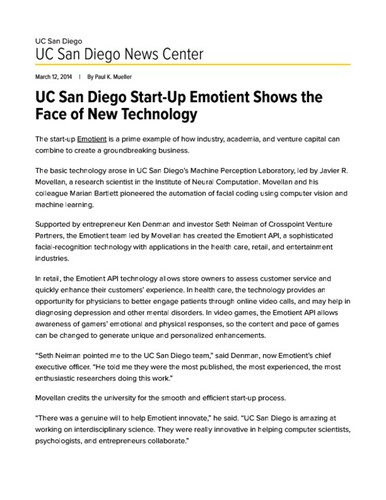 UC San Diego Start-Up Emotient Shows the Face of New Technology