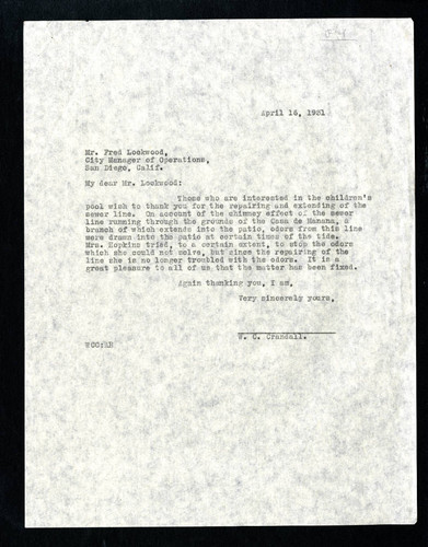 W.C. Crandall letter to Mr. Fred Lockwood, 1931-04-16