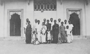 Arcot, South India. The newly baptised people in front of the church at Vadathorasalur, 29 July