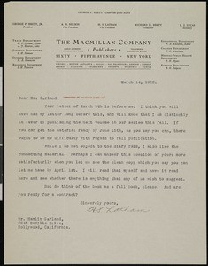 Harold Strong Latham, letter, 1932-03-14, to Hamlin Garland