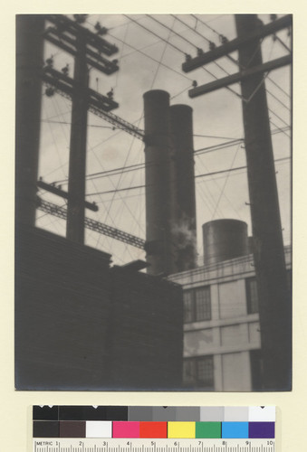 [Power lines and factory pipes. Unidentified location.] [photographic print]