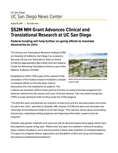 $52M NIH Grant Advances Clinical and Translational Research at UC San Diego