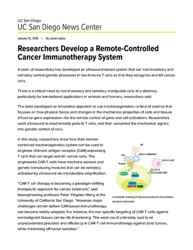 Researchers Develop a Remote-Controlled Cancer Immunotherapy System