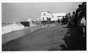 Looking north from foot of 64th Avenue, Venice, showing erosion around house formerly owned by Mae Murray, Los Angeles County, 1940